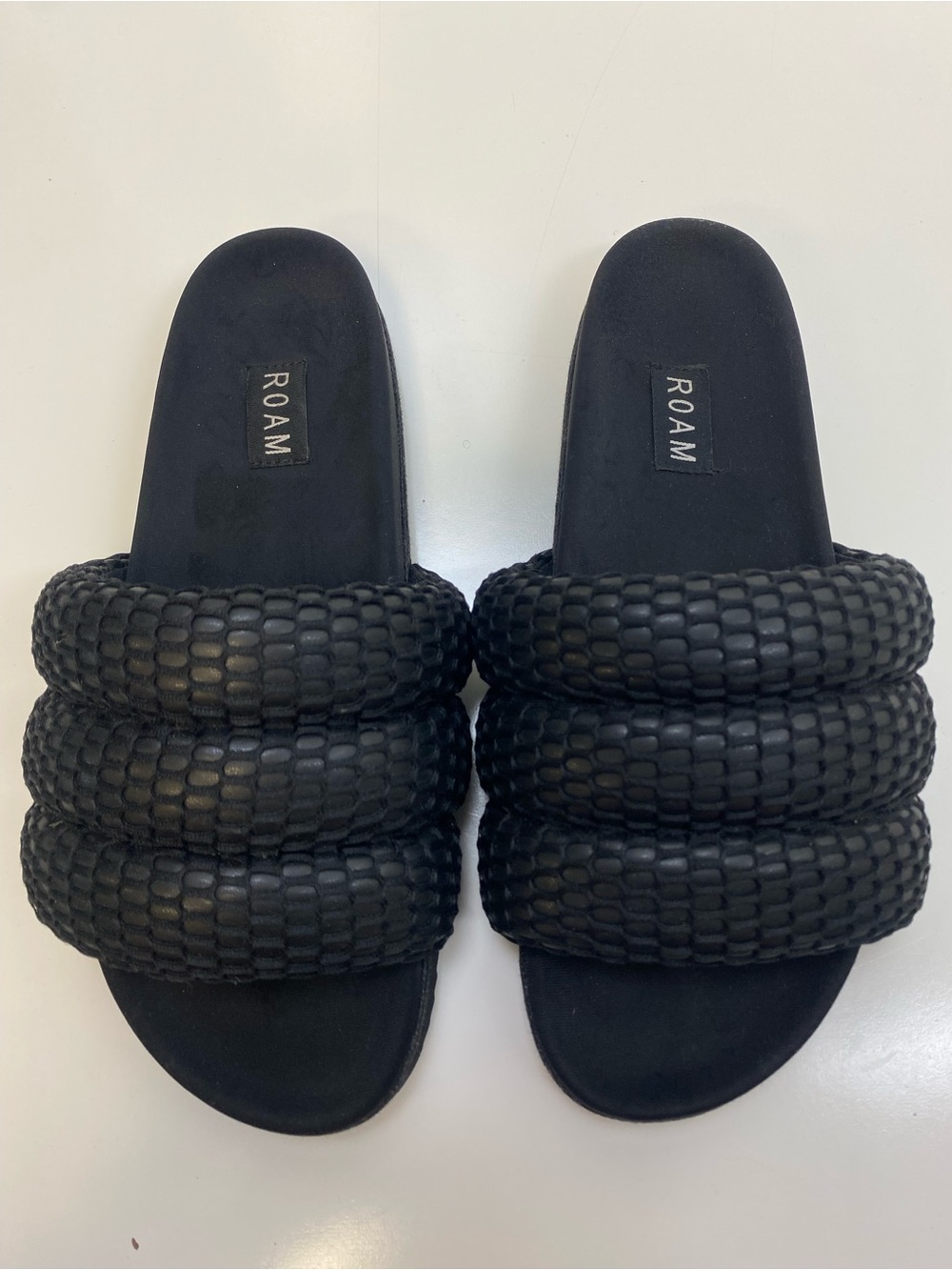 ROAM Black Quilted Puff Slide Sandals